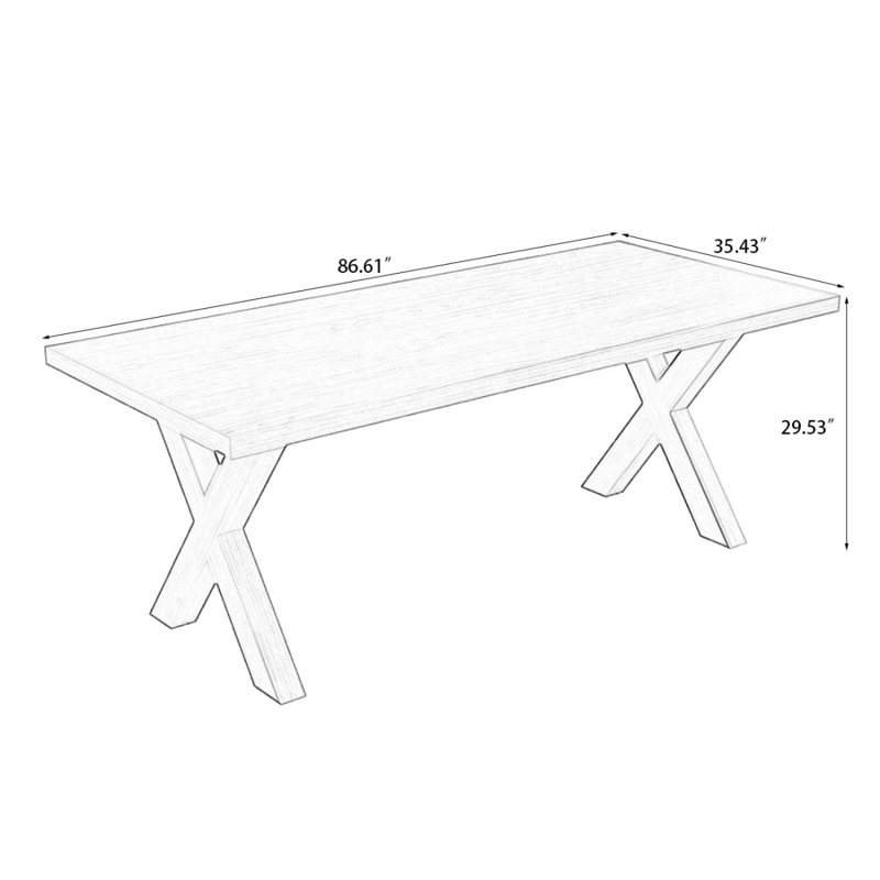 Solid wood rectangular brown dining table, 29.53"H x 86.61"Lx 35.43"W