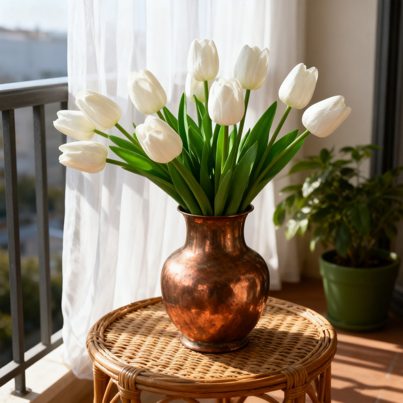 10 pièces de fleurs artificielles tulipes blanches, Blanc