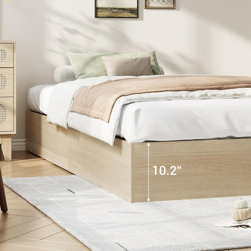 Structure de lit simple en bois avec 2 tiroirs de rangement, sans sommier, Beige, Twin XL