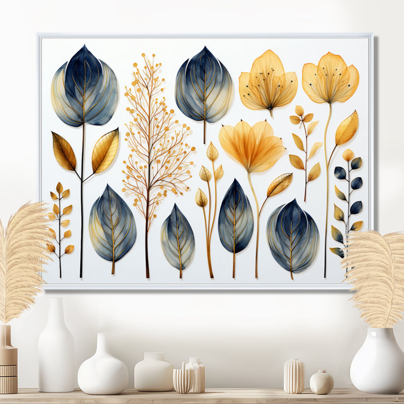 «Collage Dried Autumn Botanicals - Leaves», art mural, Toile encadrée flottée blanche, H 12 po x l 20 po x P 1 po