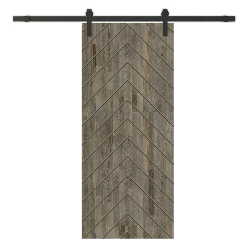 Porte de grange lambrissée peinte en bois et en métal avec trousse de quincaillerie d'installation, 24 po x 84 po, Gris