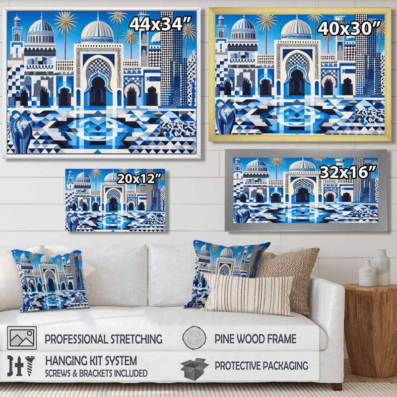 Motif géométrique islamique Fès, Maroc I, H 30 po x l 40 po, Impression dans un cadre flottant sans passe-parto, Noir