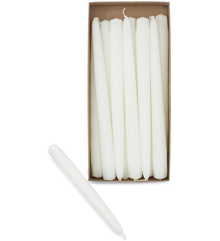 Unscented Taper Candle, 10" H x 0.875" W x 0.875" D, White