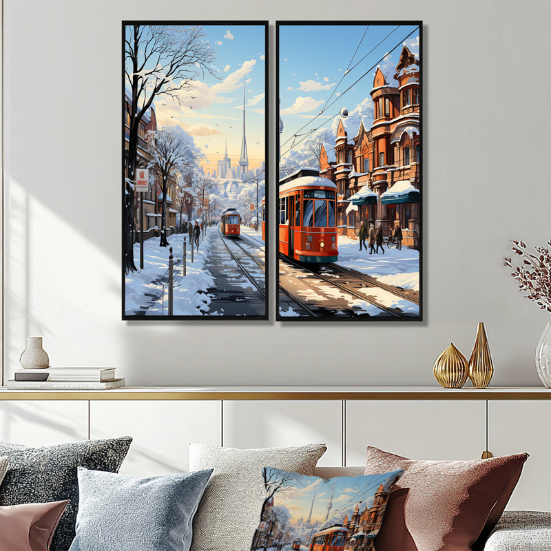 Toronto City In Winter I - Grand Toronto, art mural, H 20 po x l 24 po, Noir, Impression encadrée flottante