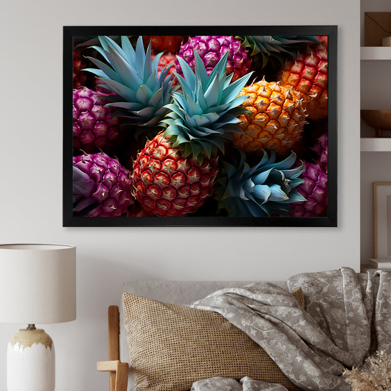 Nectar néon ananas III, H 24 po x l 32 po x P 1 po, Cadre photo noir simple