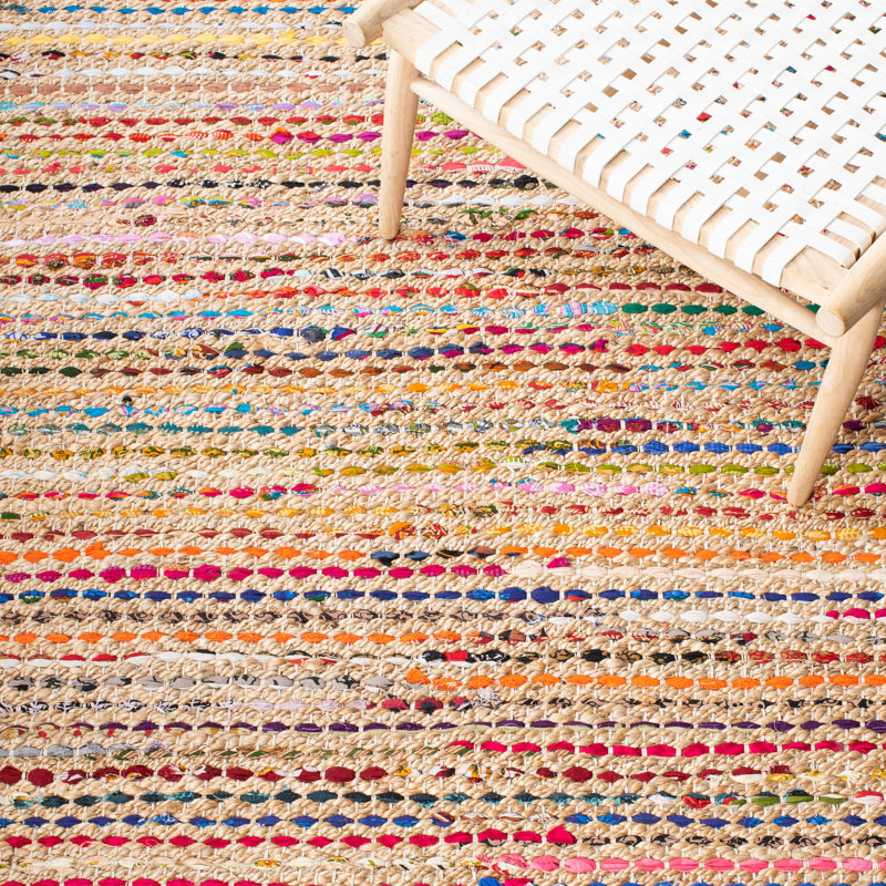 Tapis en jute / sisal multicolore tissé à plat à la main Herzig, Rectangle 4 pi x 6 pi
