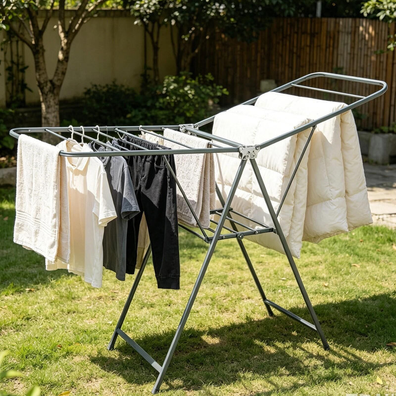 Séchoir à vêtements pliable en métal gris