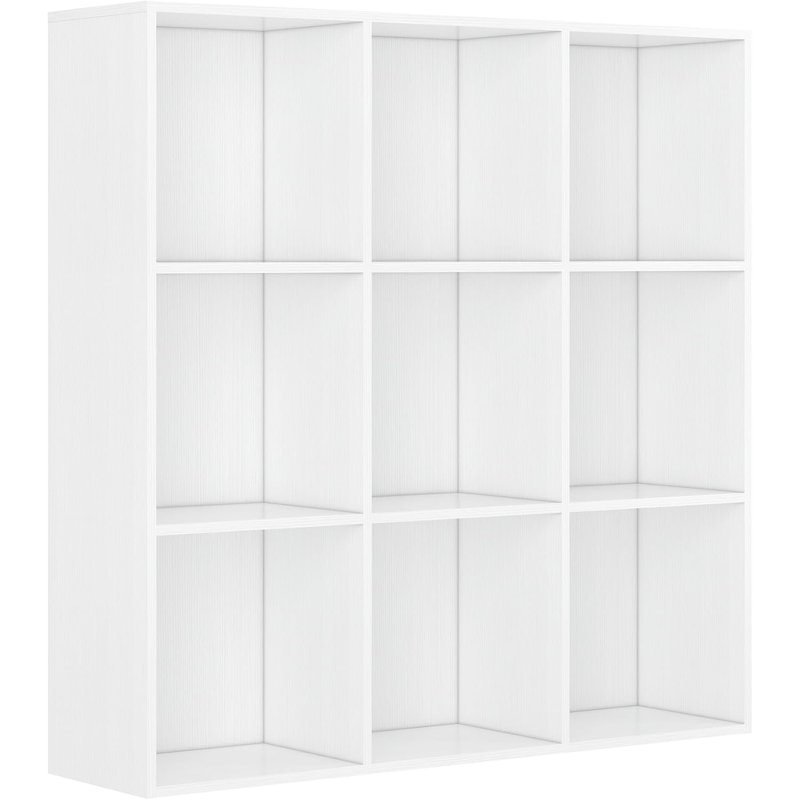 Ebern Designs Bookcase, 9 Cube Open Storage Organizer Display Bookshelf, 35.1"H x 35.1" W x 11.8"D, Ivory White