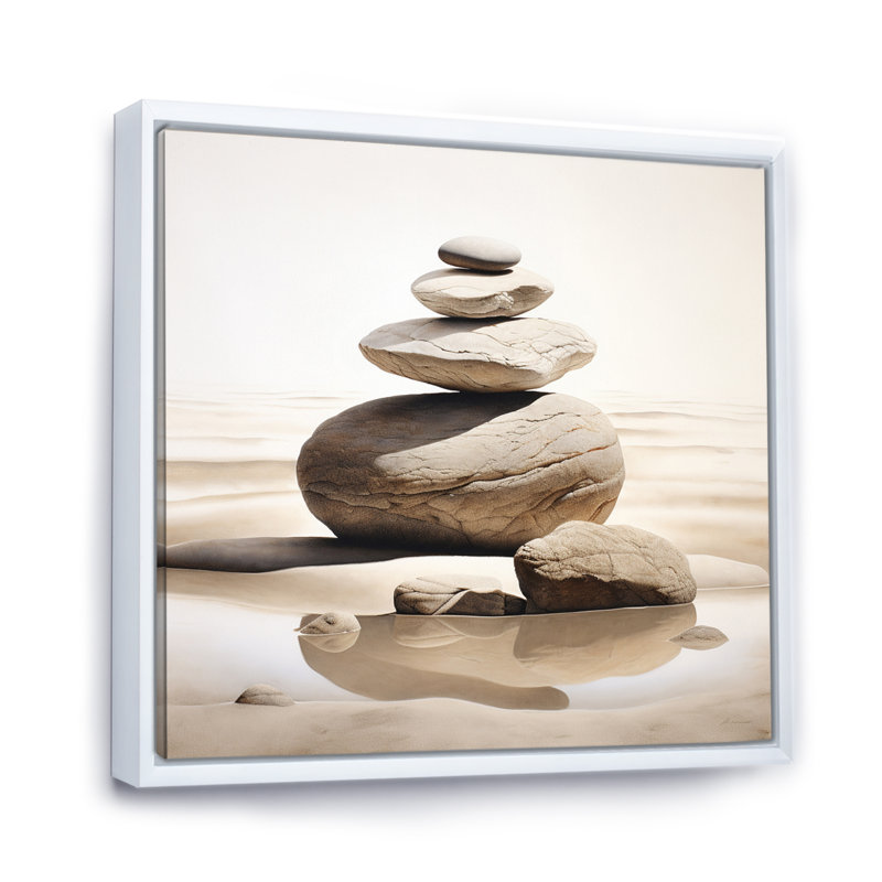 " Beach Photo Harmonious Balance VI ", 24" H x 24" W x 1" D, White Floater Framed