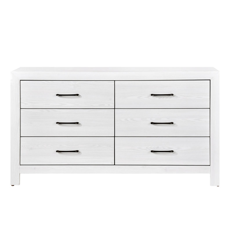 Modern 1Pc Dresser Of 6X Drawers Black Hardware Wooden Bedroom Furniture, White