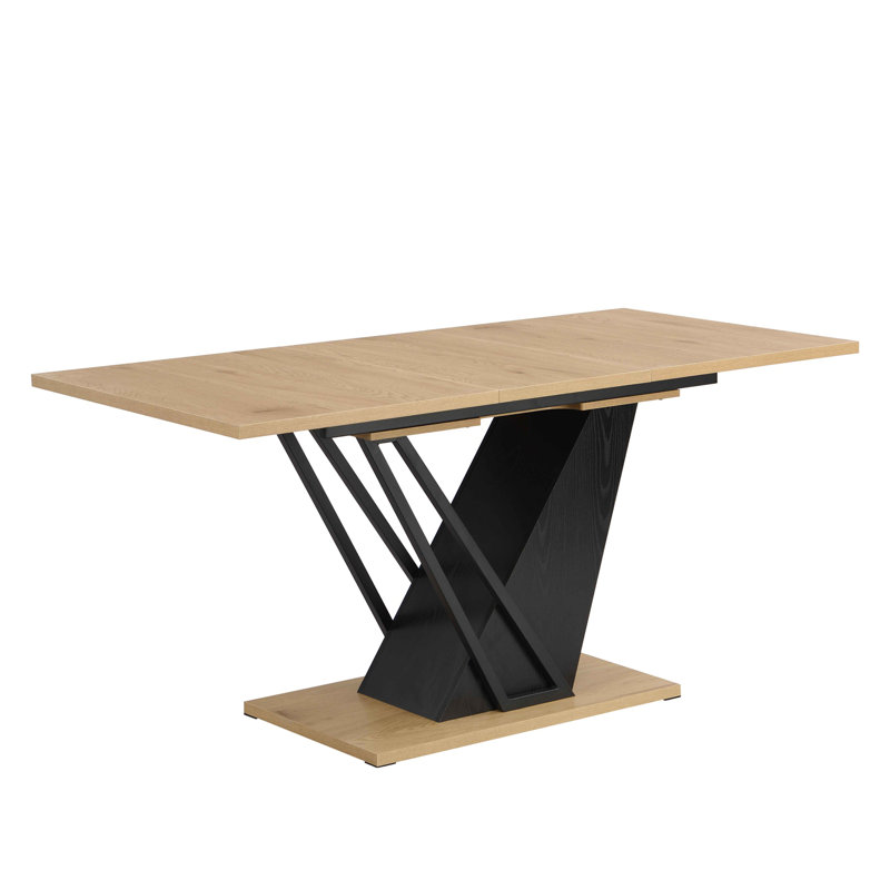 Modern Geometric Rectangular Dining Table, Natural/Black