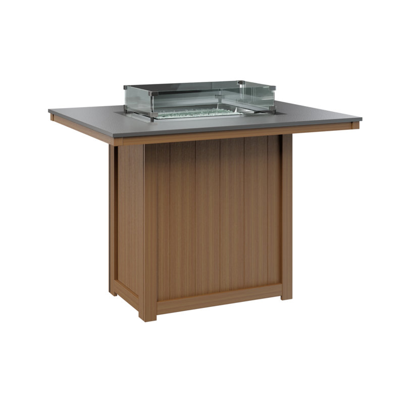Foyer de table berlinois Donoma, Acier inoxydable martelé avec base en teck nature, H 39 po x l 41 po x P 54 po