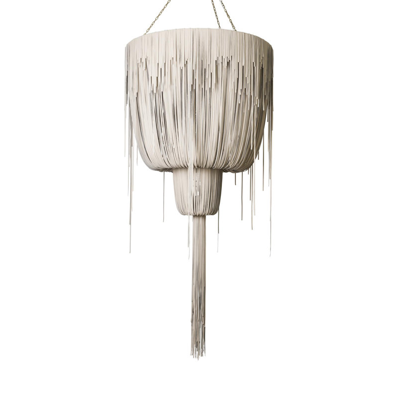 Leather Fringe Chandelier, 98" H x 48" W x 48" D, 7