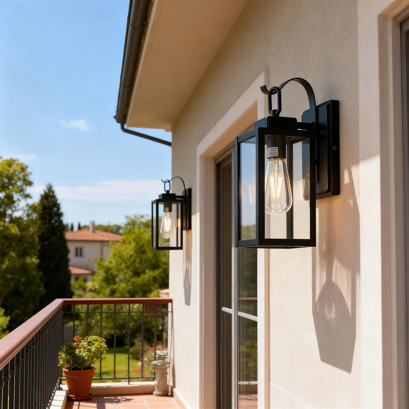Schock 1-Light Matte Black Outdoor Wall Lantern（Set of 2）, 13.78" H x 5" W x 5" D