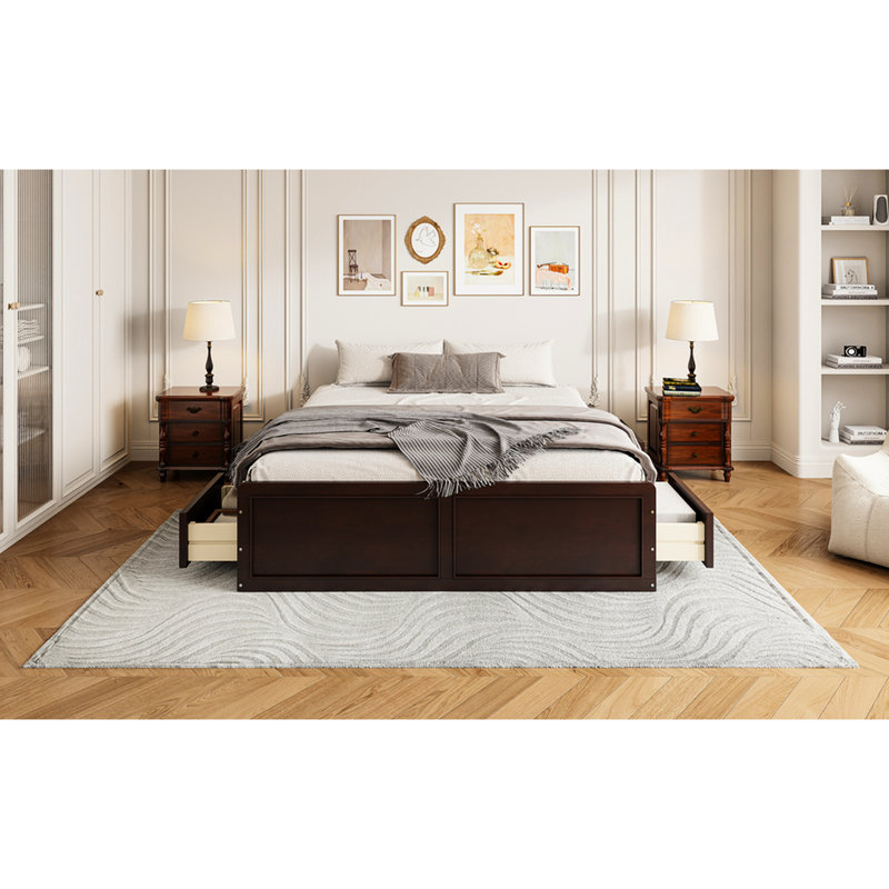 Queen Size Platform Bed With 6 Drawers In White - & Elegant Look 6 Fashionable, White