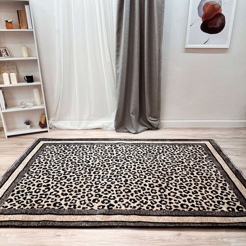 Tapis en coton lavable noir Alfa Ailsa Leopard, Rectangle 5 pi 1 po x 7 pi 5 po