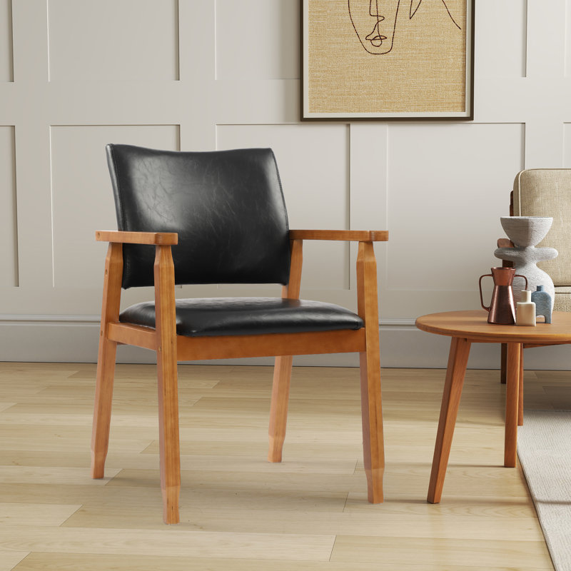 Actrice 18.5'' H Tufted Upholstered Beech Armchair, Black PU