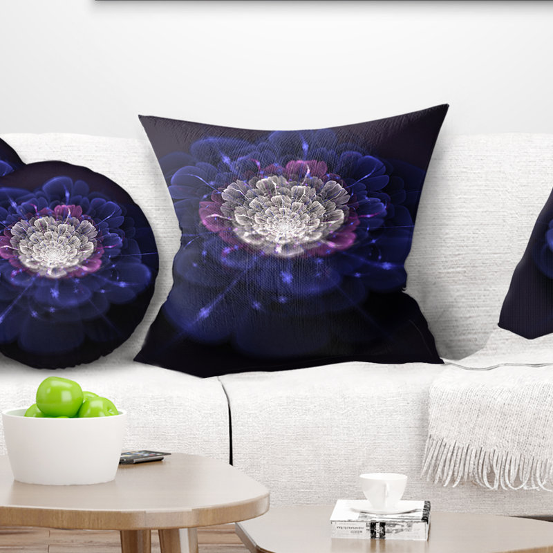 Coussin floral à fleurs fractales, 16 po x 1 po, Bleu, Coussin décoratif