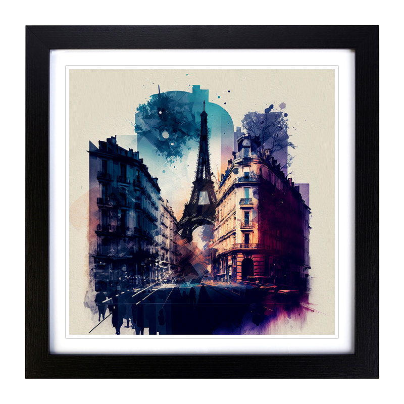 City Of Paris Gestural Art - Single Picture Frame Print on Wood, Black