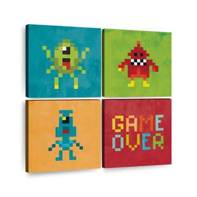 " Pixel Monster Game Multi Piece Canvas Print " 4 - Pieces