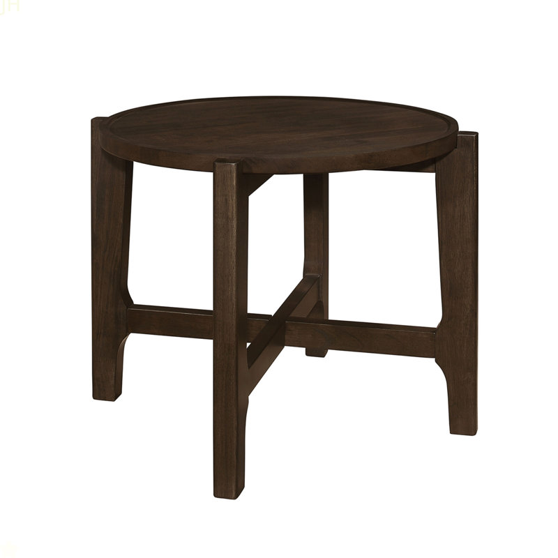 Table de bout ronde en bois massif brun foncé