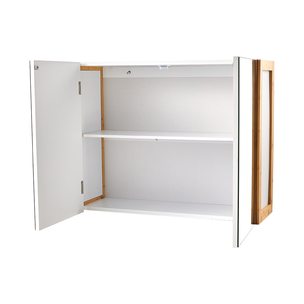 Wall-Mounted Bathroom Mirror Cabinet with Bamboo Frame