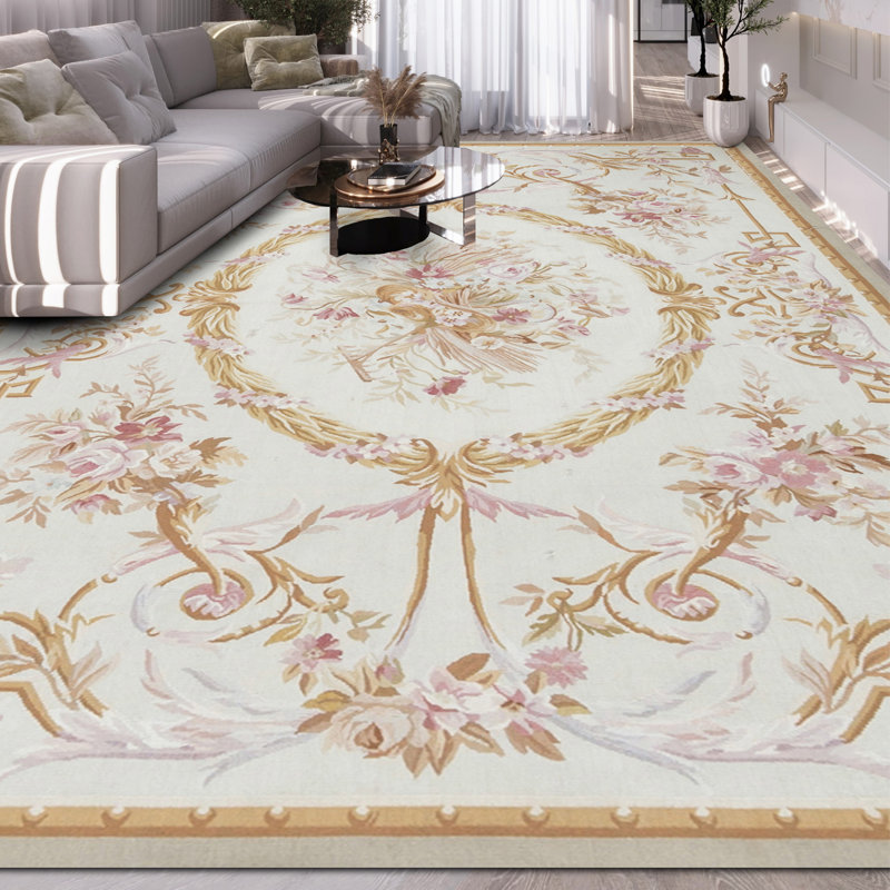 Aubusson Renaissance Wool Oriental Area Rug in Ivory