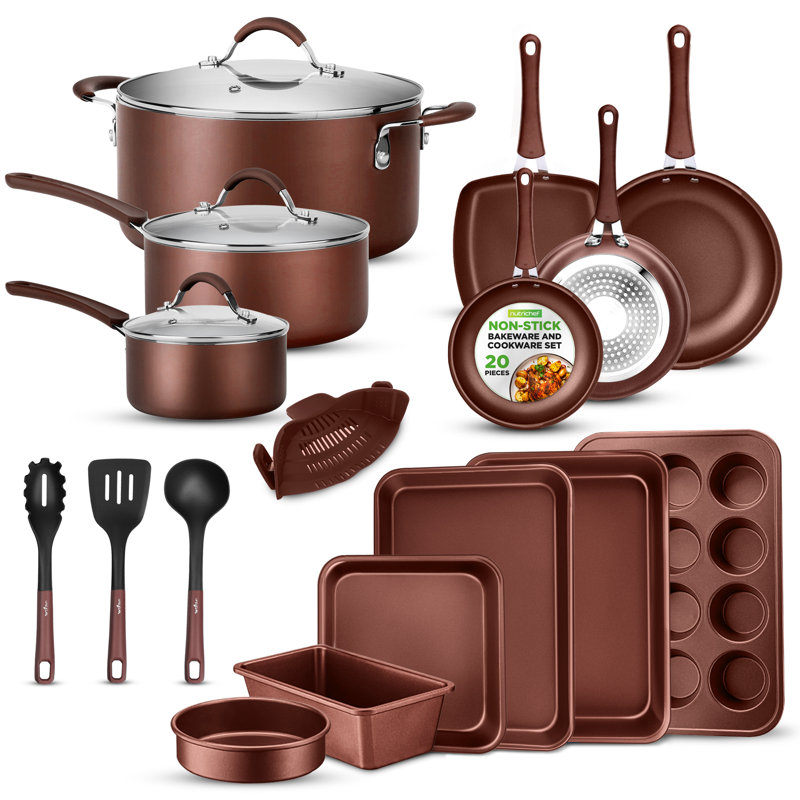 20 - Piece Non-Stick Cookware Set, Brown