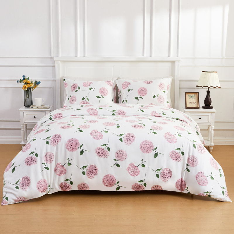 Audrina Blue/White Standard Cotton Duvet Cover Set, Pink, King Duvet Cover + 2 King Sham