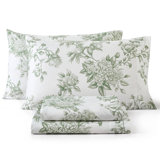 HLC.ME Rose Toile Floral Bed Sheets - Wrinkle Resistant & Ultra Soft - Fits Mattresses up to 15 Inches Deep (Sage Green)