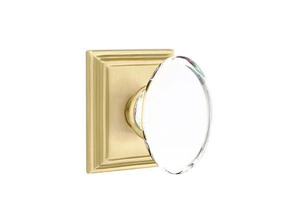 Ensemble de mortaise intérieure Emtek avec rosette Wilshire et bouton de verre Hampton (LH), Dos plat