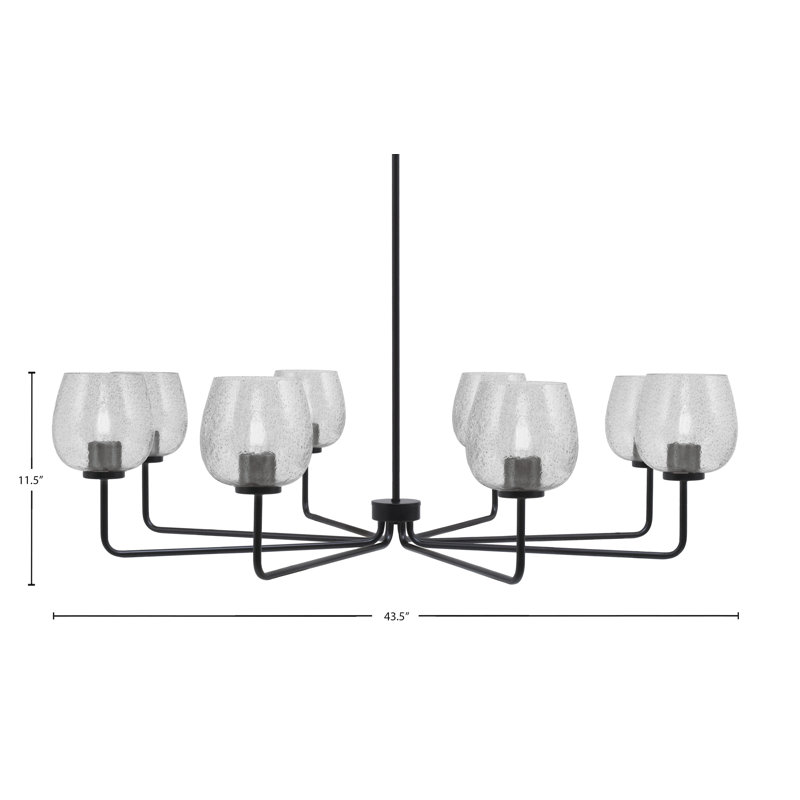 Lustre 8 lumières Amarmula, finition noir mat, verre fumé 6 ", Noir, Transparent/noir