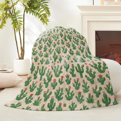 Cactus Pattern Throw Blanket, Gifts for Adults, Desert Succulent Flannel Blankets for Travel Camping Sofa Living Room Decor, Fuzzy Warm Soft for  Adults 40x30 in
