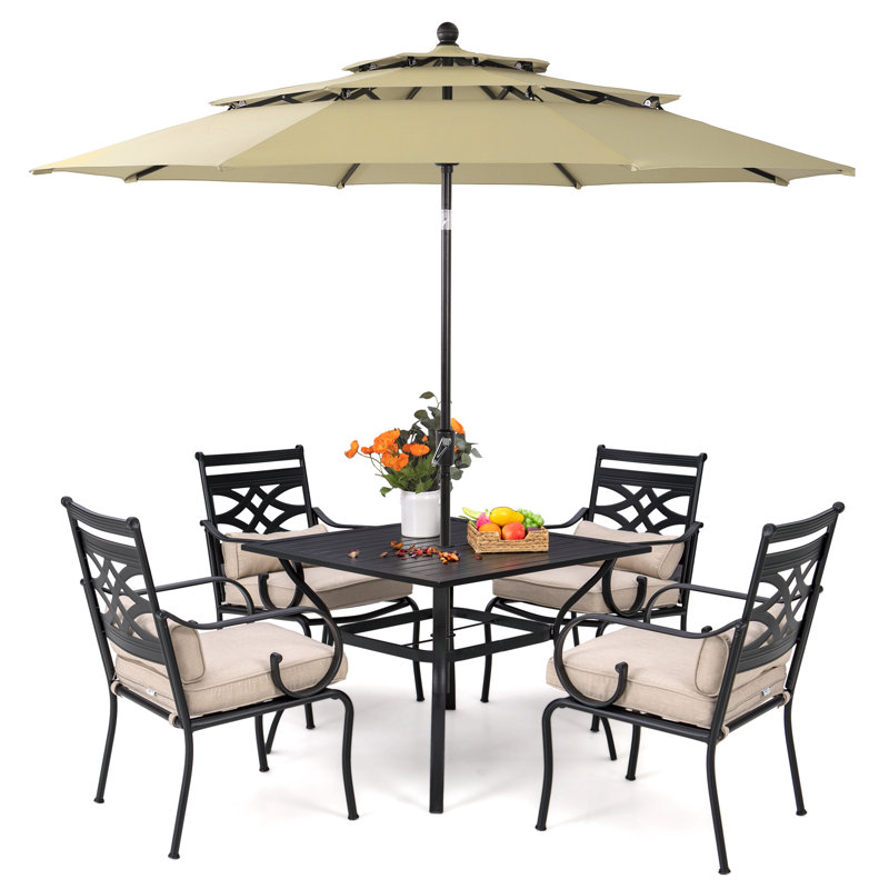 Alyah 4 - Person Patio Dining Set with Square Table , Cushions Included, Beige, Yes
