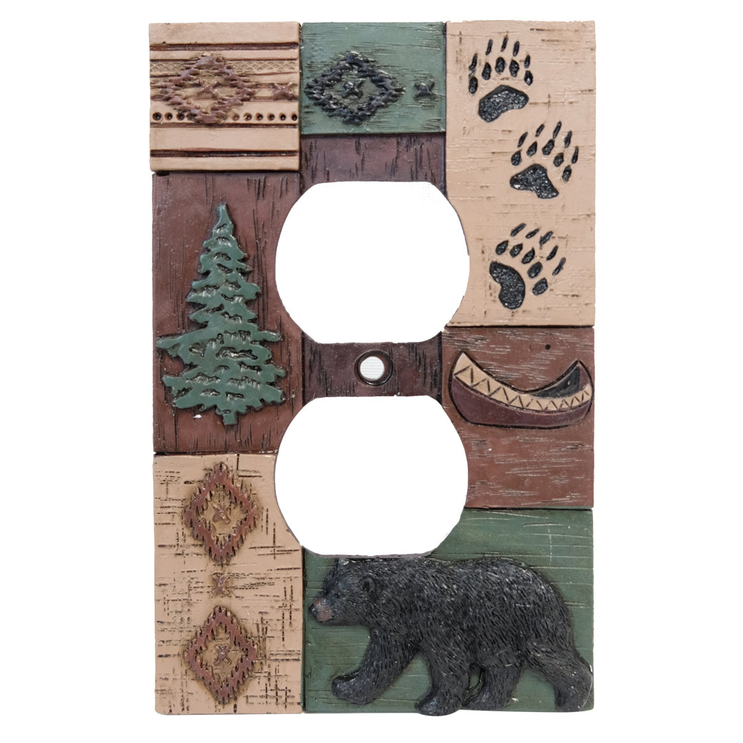 Polyresin Patchwork Bear Territory Woodland 1-Gang Duplex Power Outlet Wall Plate / Switch Cover (Set of 2) Decor Idea