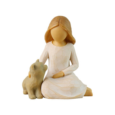 Hand-Carved Look Girl and Kitten Resin Figurine - Sculpted Child and Cat Statue, Pet Loss Memorial Gift & Home Decor Accent