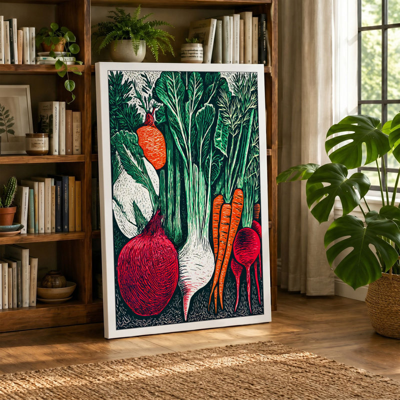 Root Vegetables and Greens Botanical 1 Piece Wrapped Canvas Wall Art, 30x20 - 76.2 x 50.8 cm, Black Border