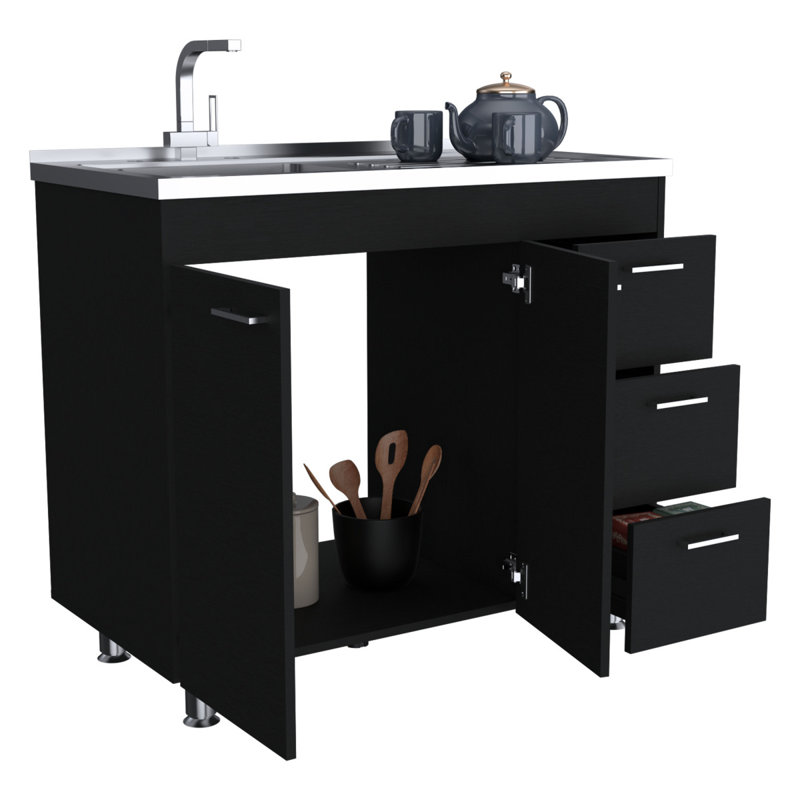 Évier utilitaire avec trois tiroirs et armoire double porte Ferretti - noir