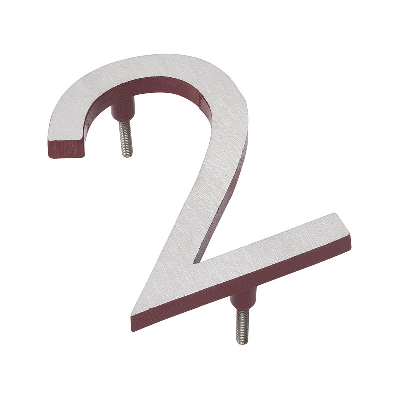 l 4 pi 5 po x Numéro de maison à fixation flottante, 2, Nickel satiné / rouge brique