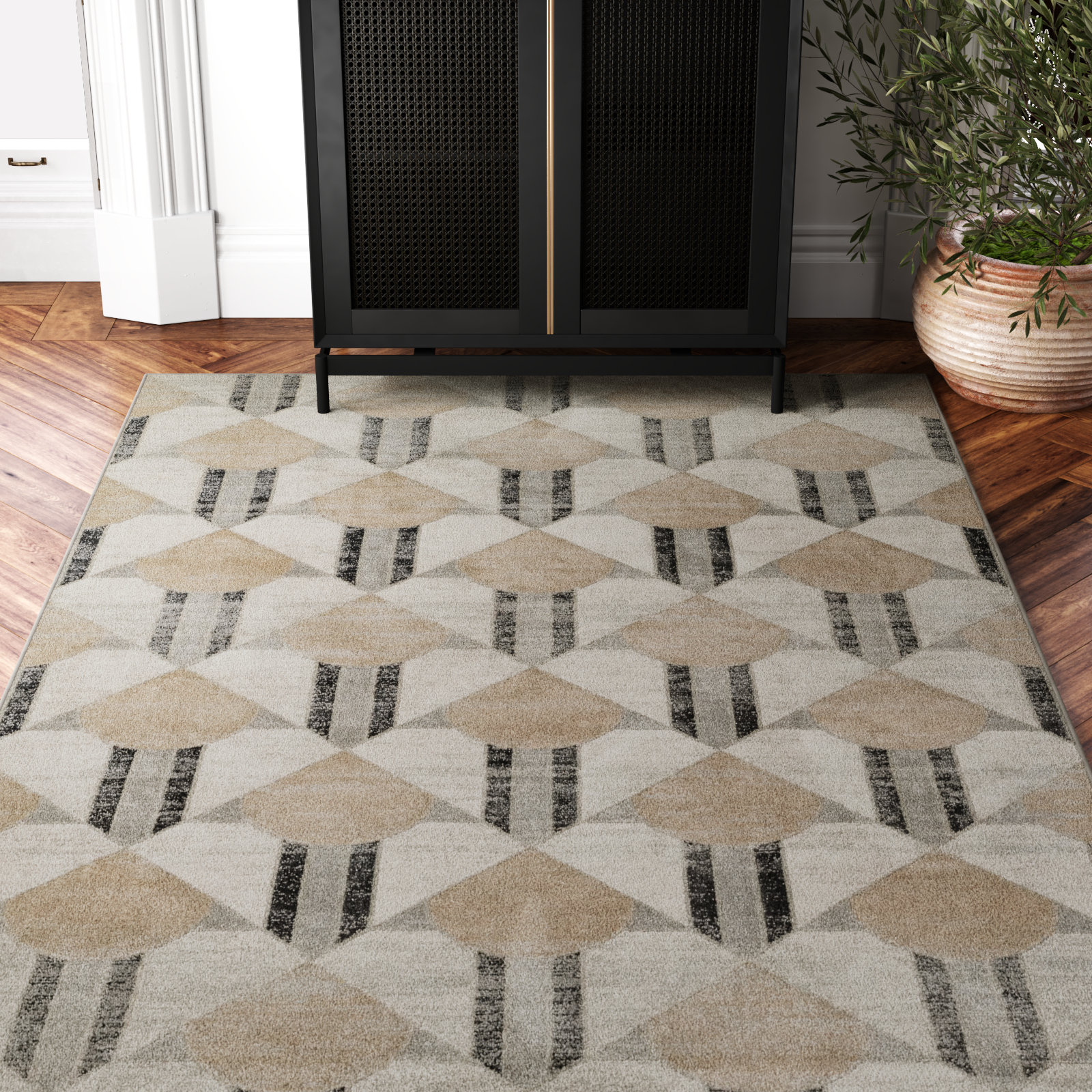 Solage Pink, Ivory; Charcoal Rug, Rectangle 5'1" x 7'7"