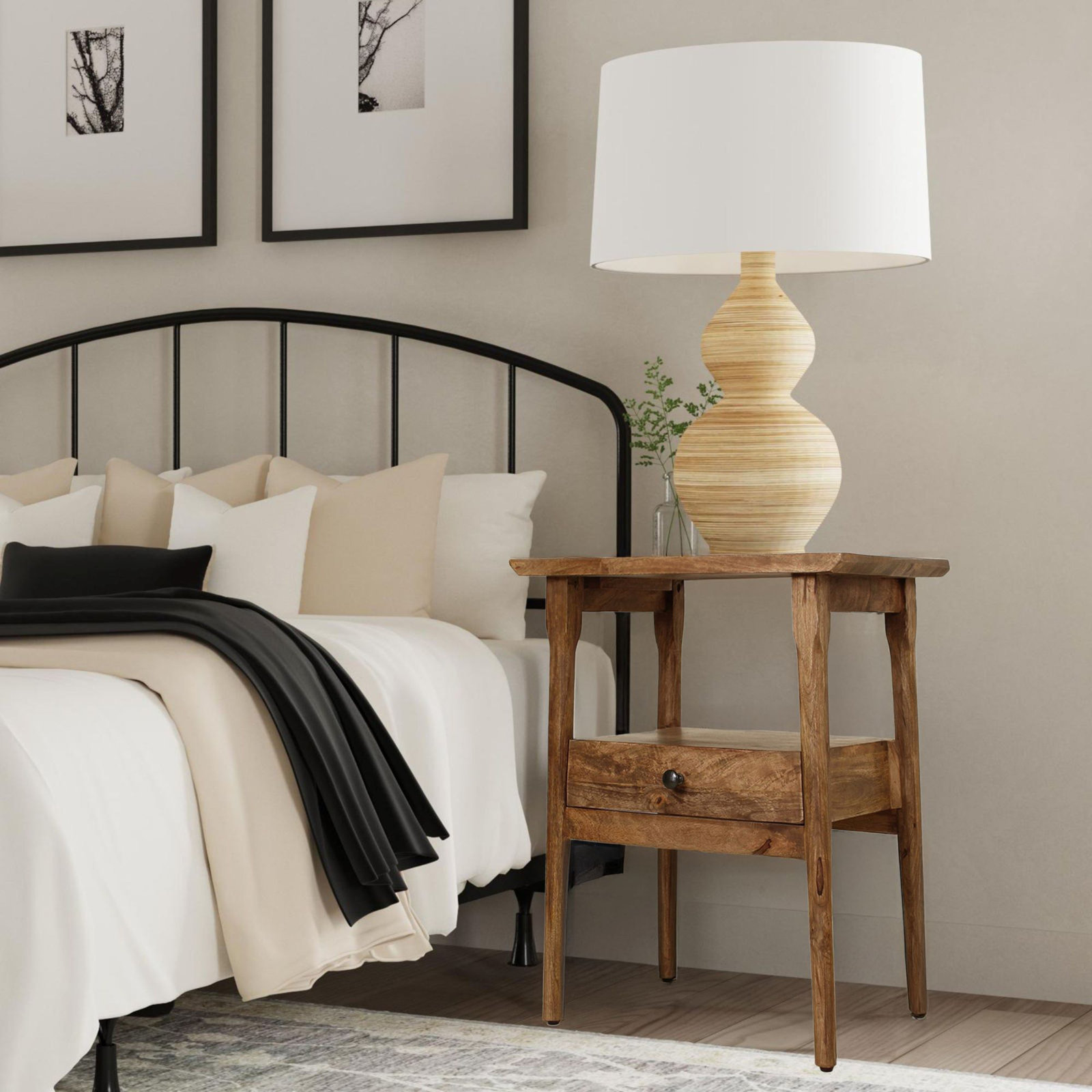 Akio 1 - Drawer Solid Wood Nightstand, Brown