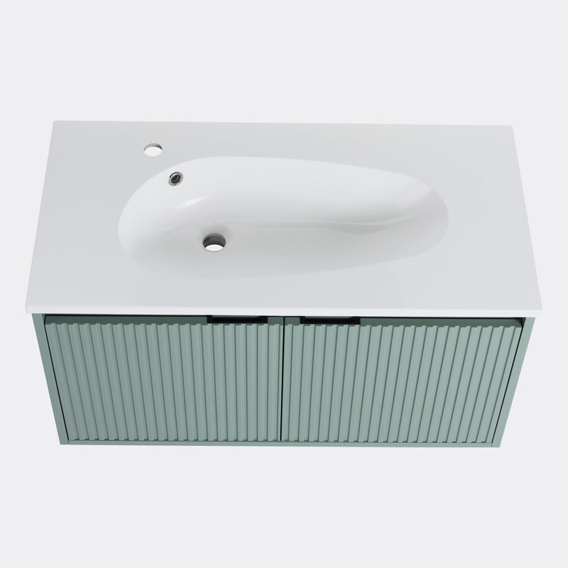 Meuble-lavabo mural simple 35 po avec plateau en résine Maeesha