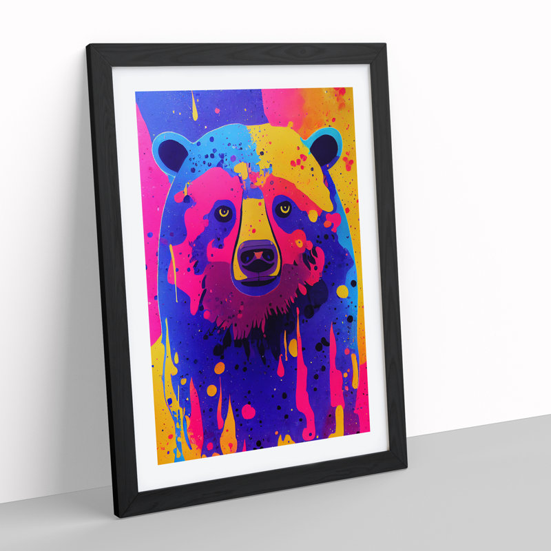 Colourful Bear No.2 - Wall Art, 36cm H x 27cm W x 2cm D, Black Framed, White