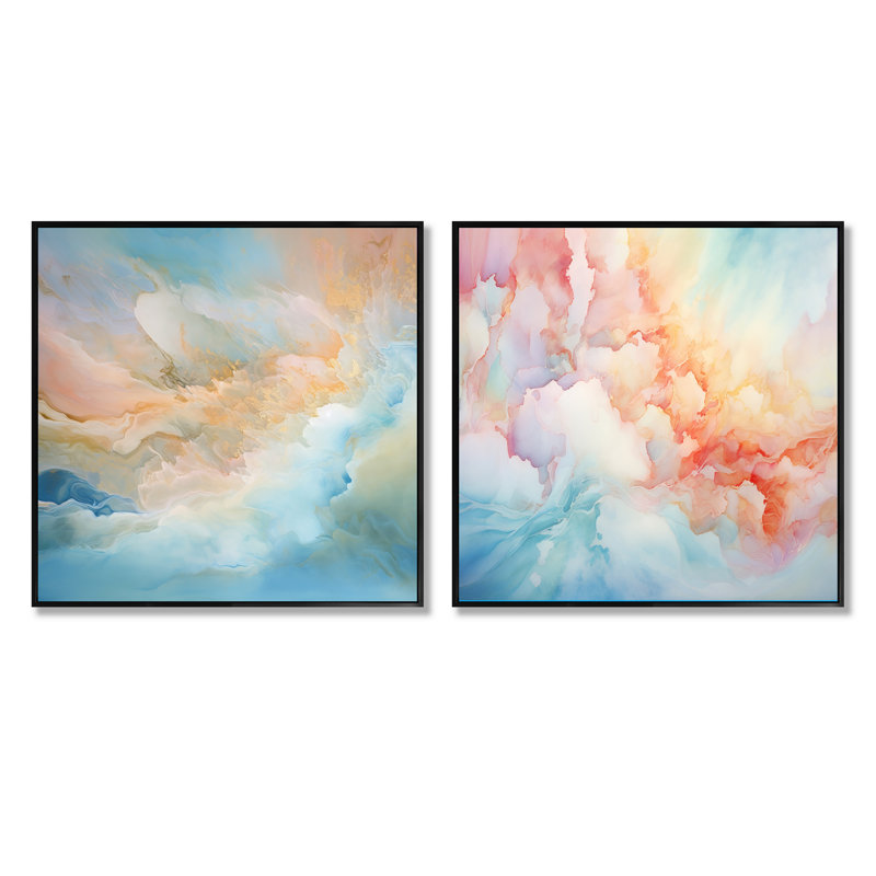 «Clouds Charm», ensemble de 2 collages carrés, Cadre flottant noir, H 30 po x l 61 po