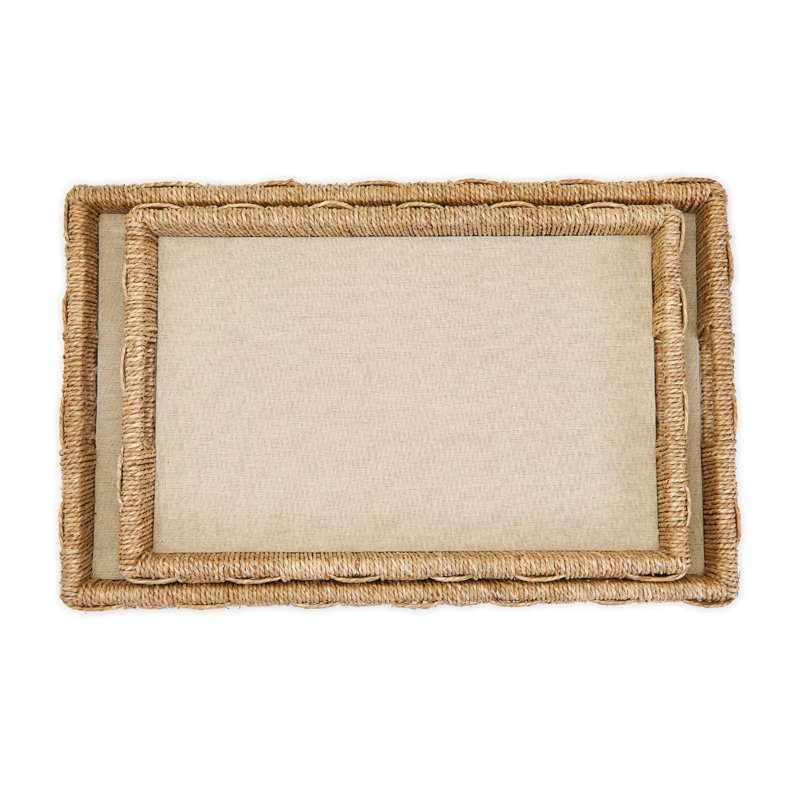 Set Of 2 Hand-Crafted Sea Grass And Rattan Oversized Decorative Square Tray