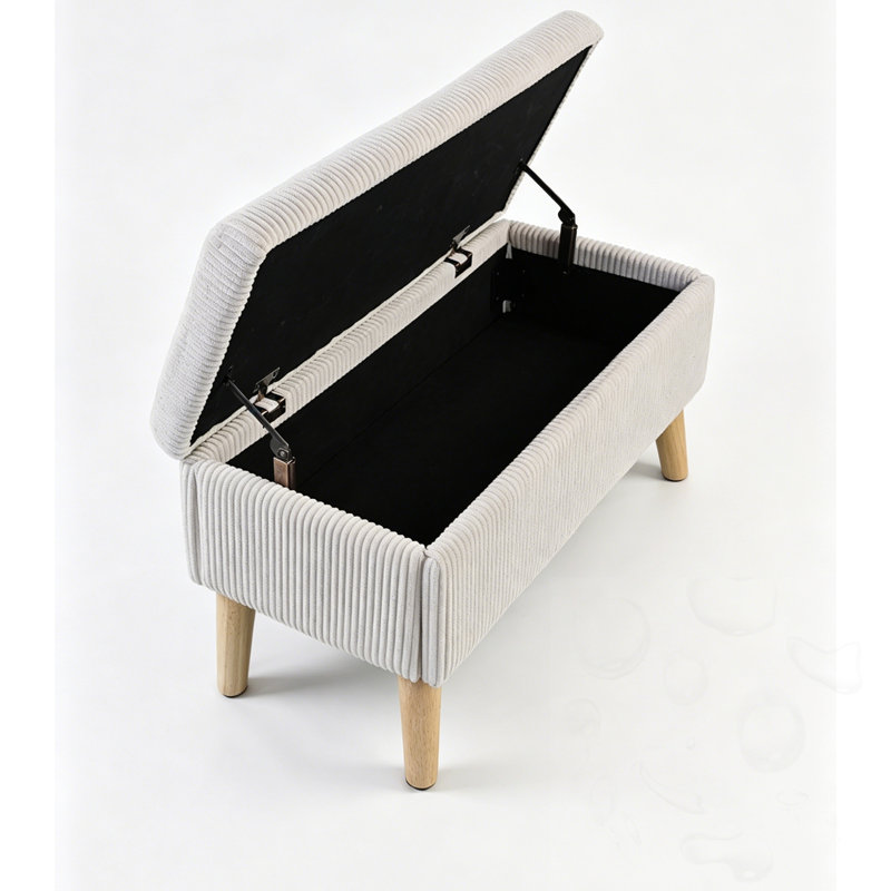 Banc de rangement rembourré avec pieds, Beige, Beige