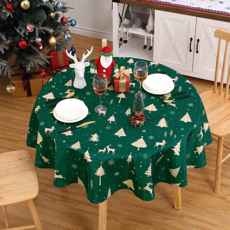 Waterproof Washable Christmas Tablecloth with Deer Pattern | Festive Polyester Cover for Dining Room, Kitchen & Holiday Parties
