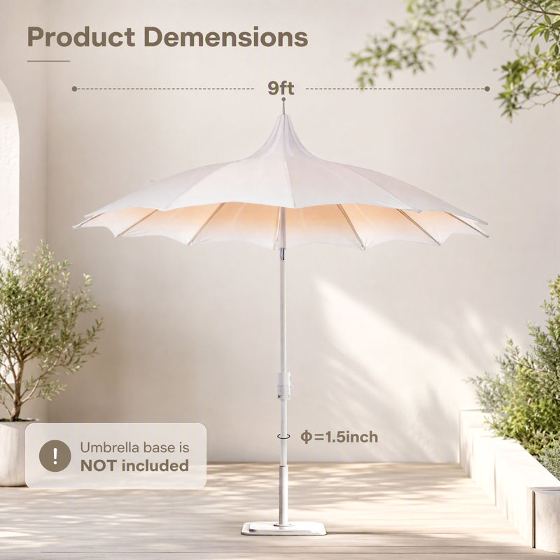Parasol de patio 9 pi avec système de pivotement à 360 ° à bouton-poussoir, inclinaison de 30 ° (base non incluse)