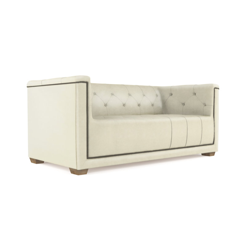 Velvet Sofa, Alabaster Genuine Leather, 96"