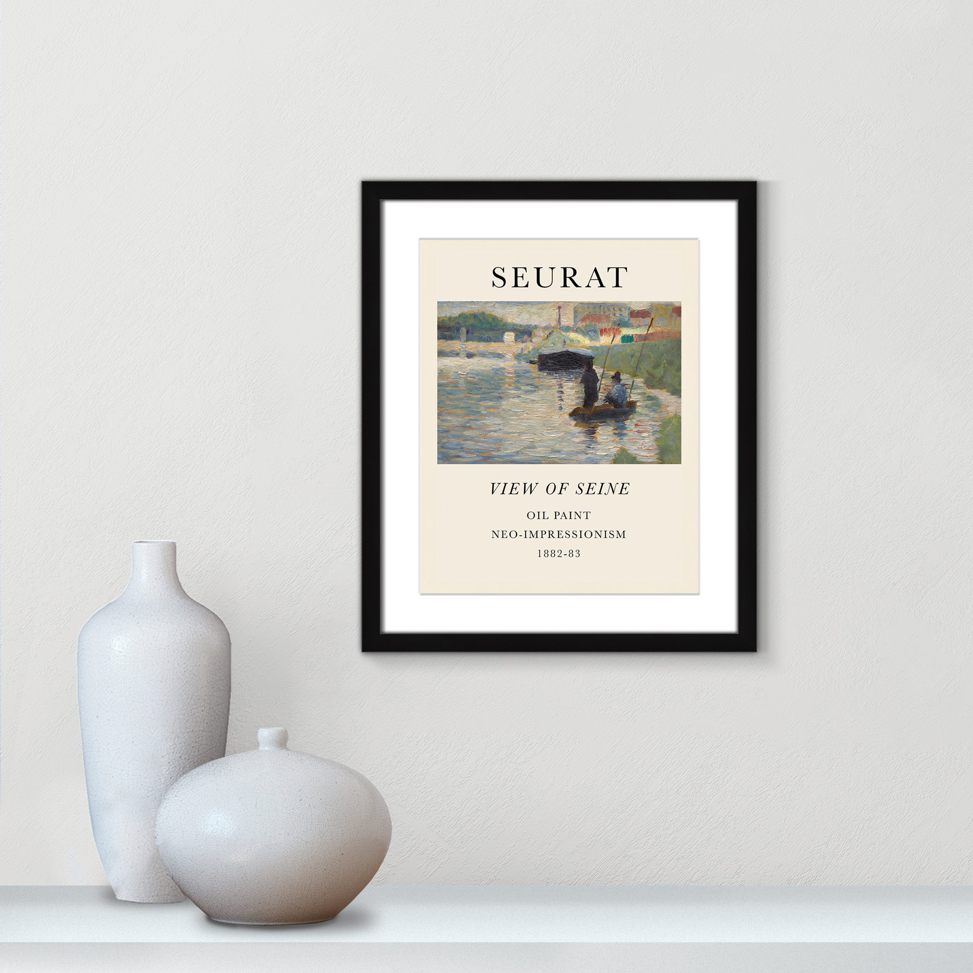 View Of Seine by Georges Seurat, 19" H x 16" W x 1.25" D, Black Single Picture Frame, Yes